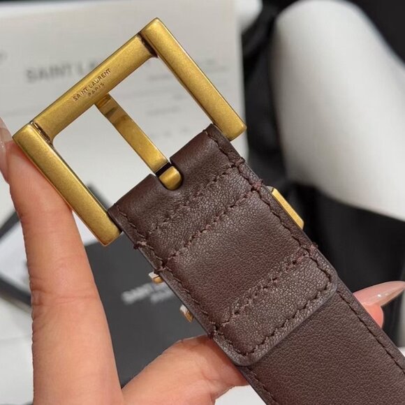 Saint Laurent Brown Belt 3cm 95cm - Gold YSL, New with Box